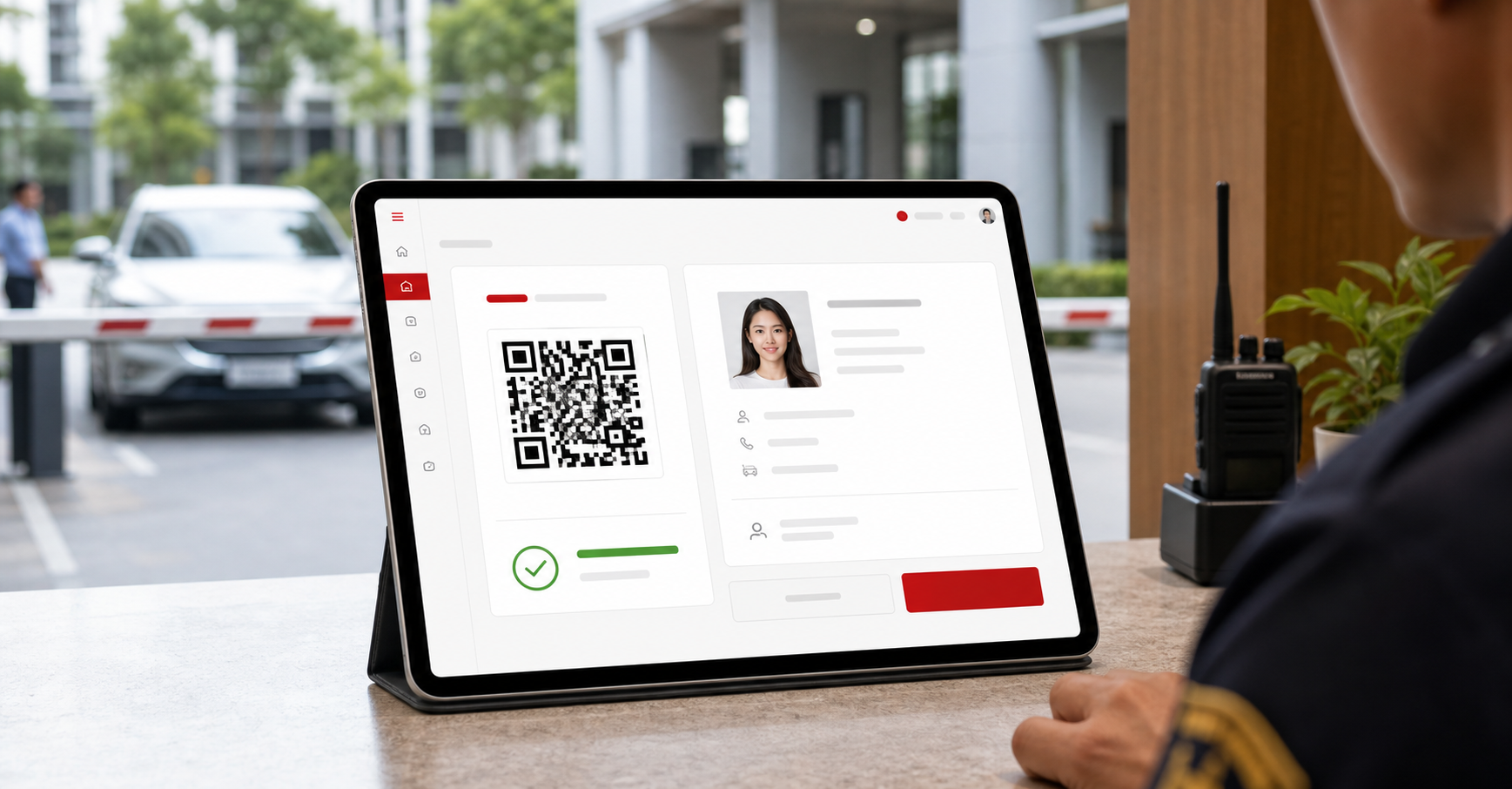 Tablet interface for visitor QR approval at a guardhouse